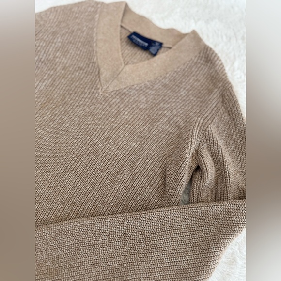 Liz Claiborne Petite Ribbed V Neck Sweater in Tan - Picture 4 of 5